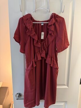 Old Navy Ruffled Tie-Front Mini Dress in Wine